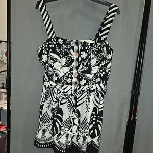 Rachel Zoe Black and White Fitted Buttoned Romper